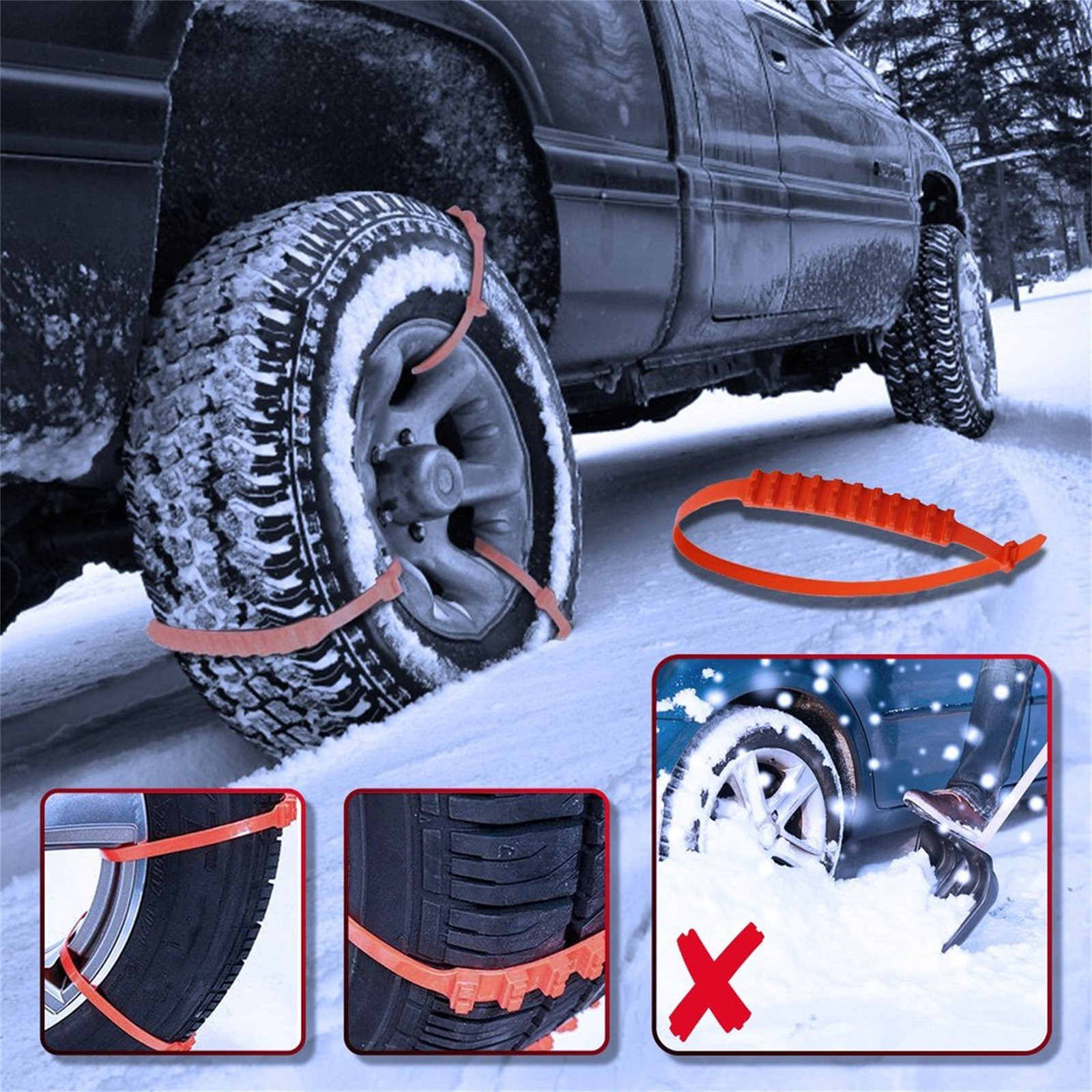 20 Pcs Reusable Anti Snow Chains of Car, Car Snow Chains Non-Slip Cable Tie, Universal Adjustable Emergency Snow Tire Chains for Car SUV Pickup Trucks, Snow Mud Chains Tire Width
